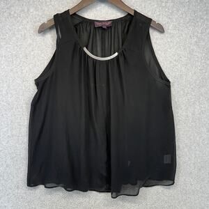 Nancy O'Dell Blouse Womens Medium Black Sheer Polyester Sleeveless Scoop Neck